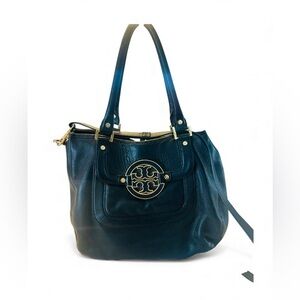 Tory Burch Amanda Black Leather Hobo Tote Bag Convertible Shoulder Crossbody